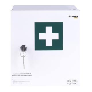 Apteczka ścienna Donau SAFETY, aluminiowa szafka z wyposażeniem, biała 24 x 22 x 12 cm