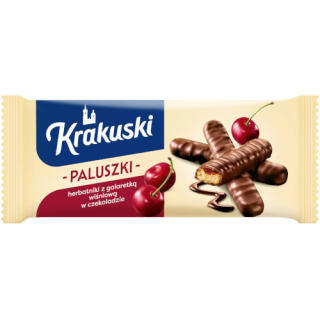 Ciastka Krakuski Paluszki, herbatniki z galaretką wiśniową, w czekoladzie 144 g