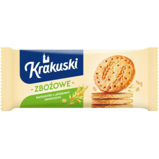 Ciastka Krakuski Zbożowe, herbatniki z płatkami owsianymi 201 g