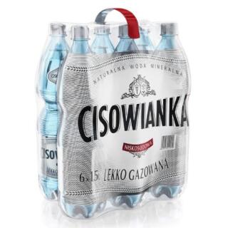 Cisowianka 1,5L x 6 sztuk, woda mineralna, w butelkach PET lekko gazowana