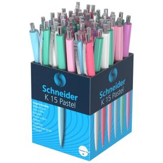 Długopis automatyczny Schneider K15 M, 50 sztuk, kartonik, miks pastelowych kolorów obudowy niebieski
