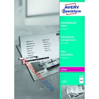 Etykiety, folia samoprzylepna, Avery Zweckform,  przezroczysta, A4 100 arkuszy