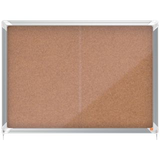 Gablota korkowa Nobo Premium Plus  w aluminiowej ramie, przesuwne szkło, zamykanana na klucz 8 x A4