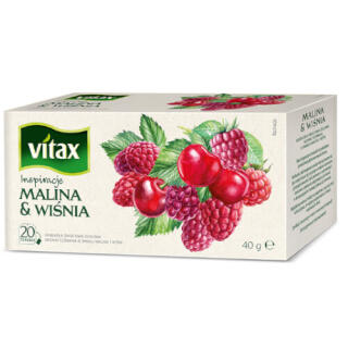 Herbata owocowa Vitax Inspiracje Malina & Wiśnia, torebki ze sznureczkami 20 torebek