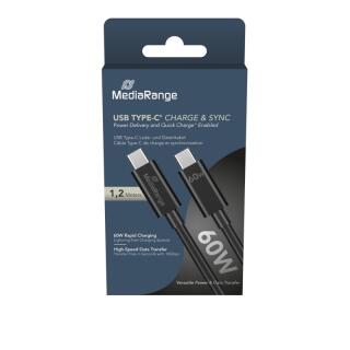 Kabel USB-C 3.2 MediaRange Charge & Sync 60W, szybka ładowarka 1,2 m czarny