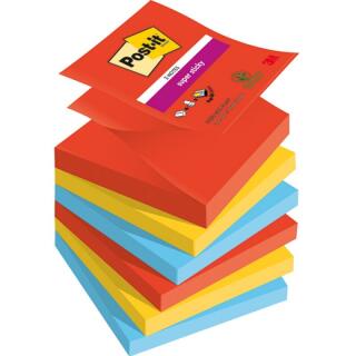 Karteczki harmonijkowe Post-it Super Sticky Z-Notes 76 x 76 mm, kolekcja Playful, 3 kolory bloczków 6 x 90 kartek
