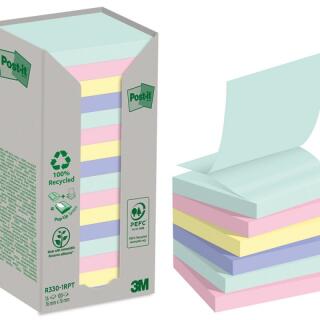Karteczki harmonijkowe Post-it Z-Notes Nature 76 x 76 mm, ekologiczne, 4 pastelowe kolory bloczków 16 x 100 kartek
