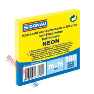 Karteczki samoprzylepne Donau 76x76 mm, bloczek 100 kartek, neonowe żółty