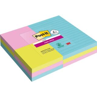 Karteczki samoprzylepne Post-it Super Sticky, zestaw rozmiarów, kolekcja Cosmic, 3 kolory bloczków 9 x 90 kartek