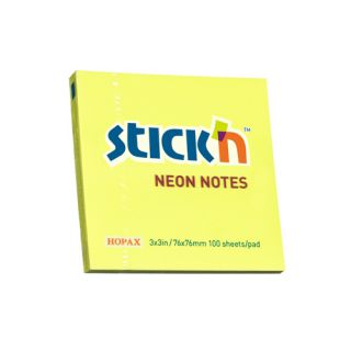 Karteczki samoprzylepne Stick'n 76x76 mm, neonowy bloczek 100 kartek żółty