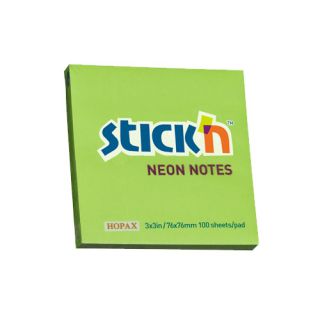 Karteczki samoprzylepne Stick'n 76x76 mm, neonowy bloczek 100 kartek zielony
