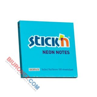 Karteczki samoprzylepne Stick'n 76x76 mm, neonowy bloczek 100 kartek niebieski