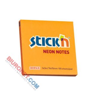 Karteczki samoprzylepne Stick'n 76x76 mm, neonowy bloczek 100 kartek pomarańczowy