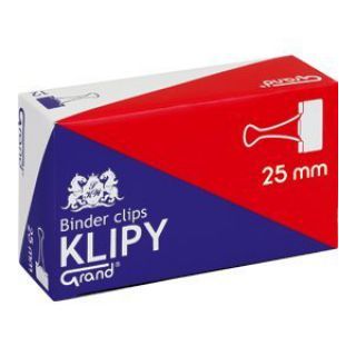 Klips biurowy Grand Binder Clip, czarne klamerki, 12 sztuk w kartoniku 25 mm
