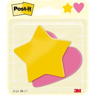 Kostka karteczek samoprzylepnych Post-it Gwiazdka i Serce 70 x 72 mm, 3 kolory 2 x 30 kartek