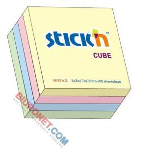 Kostka karteczek samoprzylepnych Stick'n 76 x 76 mm, 4 kolory pastelowe 1 x 400 kartek
