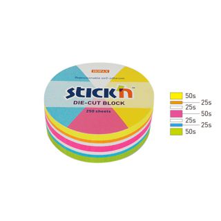 Kostka karteczek samoprzylepnych Stick'n Koło 67 x 67 mm, 6 kolorów neonowych 1 x 250 kartek