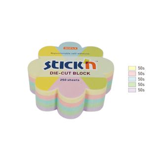 Kostka karteczek samoprzylepnych Stick'n Kwiat 67 x 67 mm, 5 kolorów pastelowych 1 x 250 kartek