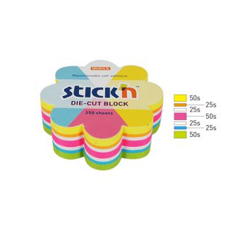 Kostka karteczek samoprzylepnych Stick'n Kwiat 67 x 67 mm, 6 kolorów neonowych 1 x 250 kartek