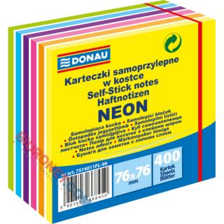 Kostka neonowa Donau, karteczki samoprzylepne 76x76 mm, 400 kartek 7 kolorów