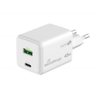 Ładowarka sieciowa MediaRange USB-C i USB-A, szybki adapter 45W biała
