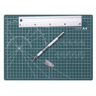 Mata do cięcia GIMBOO, zestaw linijka aluminiowa 20cm, nożyk, ostrza, zielona
 A4