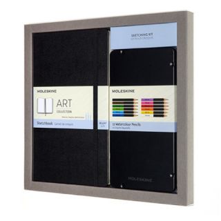 Moleskine ART Collection Sketching Kit, sketchbook do szkicowania, zestaw z kredkami akwarelowymi, 12 kolorów czarny