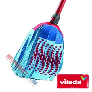 Mop paskowy Vileda Supermocio Velour 3xAction, trzonek z mopem z mikrofibry niebieski