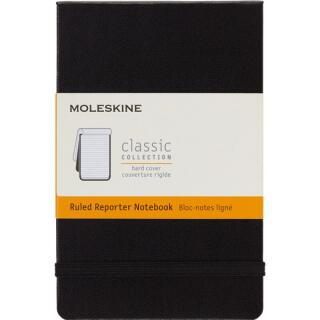 Notes reporterski Moleskine Classic Reporter P 9x14 cm, 192 strony w linie, twarda oprawa na gumkę, otwierany od góry czarny