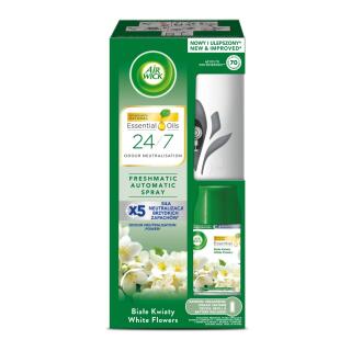 Odświeżacz powietrza Air Wick Freshmatic Auto Spray, automatyczny, białe urządzenie, komplet Białe Kwiaty