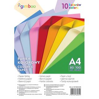 Papier kolorowy Gimboo A4/80g, 100 arkuszy, miks kolorów neonowych 10 kolorów