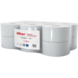 Papier toaletowy Cliver Lamix T130/1 6057, extra biały papier makulaturowy, 1-warstwowy, do podajników 12 rolek x 130 m