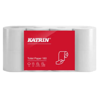 Papier toaletowy Katrin 112966, standardowy biały papier celulozowy, 2-warstwowy 8 rolek x 18 m