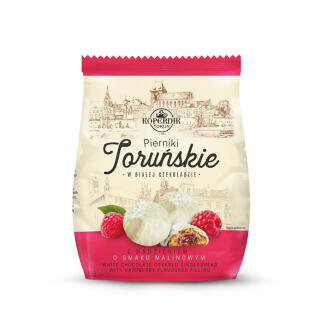 Pierniki Toruńskie Kopernik, z nadzieniem malinowym, w białej czekoladzie 150 g