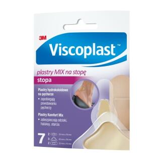 Plastry z opatrunkiem na pęcherze, otarcia i odciski Viscoplast Stopa, hydrokoloidowe oraz Komfort Mix, 3 rozmiary 7 sztuk