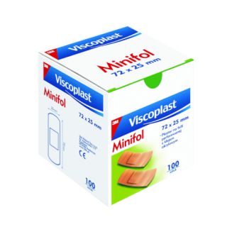 Plastry z opatrunkiem Viscoplast Minifol, wodoodporne na folii perforowanej, 1 rozmiar 25x72 mm 100 plastrów