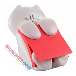 Podajnik na karteczki Post-it Z-Notes Kot 76 x 76 mm + różowy bloczek GRATIS biały
