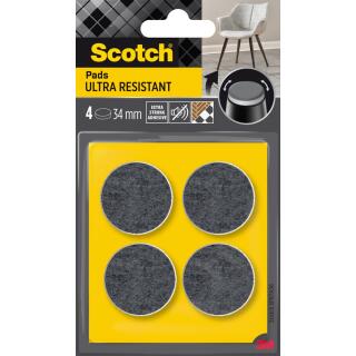 Podkładki filcowe Scotch Ultra Resistant, okrągłe 34 mm, samoprzylepne, szare 4 sztuki