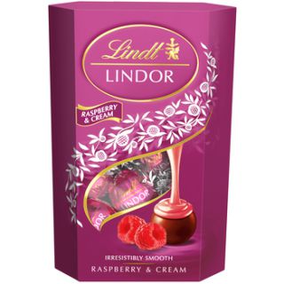Praliny Lindt Lindor Cornet Raspberry & Cream, czekoladki z nadzieniem malinowym 200 g