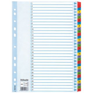 Przekładki numeryczne Esselte Mylar A4, kartonowe kolorowe 1 - 31
