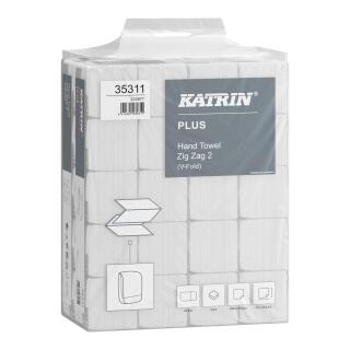 Ręczniki składane Katrin Plus Handy Pack 35311, typu ZZ, biały papier celulozowy, 2-warstwowe, do dozowników 20 x 200 listków