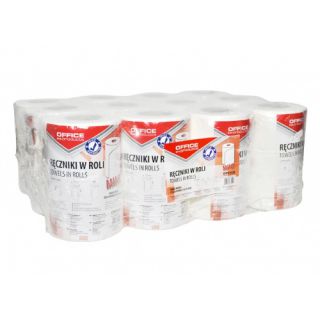 Ręczniki w rolce Office Products Mini, biały papier celulozowy 36g, 2-warstwowe, do dozowników 12 rolki x 50 m