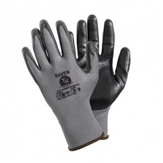 Rękawice do prac monterskich TK Gloves RAVEN, pokryte nitrylem, 12 par, szare rozmiar 6