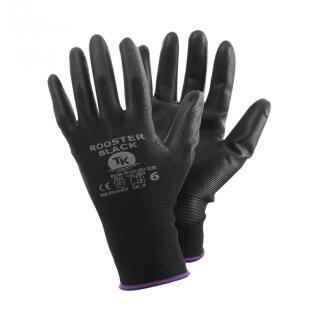 Rękawice do prac monterskich TK Gloves ROOSTER Black, powleczone poliuretanem, 12 par, czarne rozmiar 7