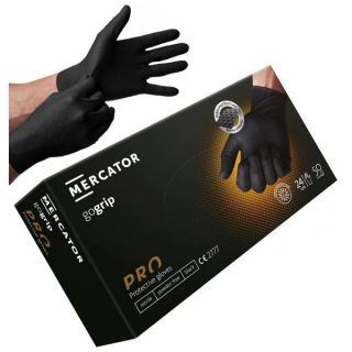 Rękawice nitrylowe MERCATOR Go Grip, bezpudrowe, czarne, 50 sztuk, antypoślizgowe z diamentową strukturą, mocne rozmiar M