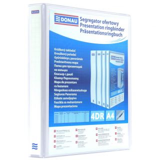 Segregator ofertowy Donau A4, ringowy 4DR/40mm, grzbiet 63 mm, 5 kieszeni biały