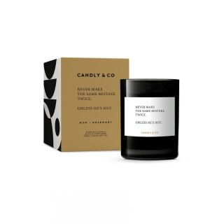 Świeca sojowa Candly & Co 250 g, zapach No.2 Rum i Rozmaryn, w szkle z cytatem Never Make The Same Mistake Twice