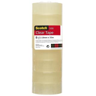 Taśma samoprzylepna SCOTCH 508, przezroczysta jasnożółta, 8 sztuk taśmy 19 mm x 33 m