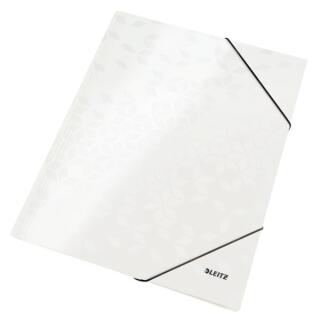 Teczka z gumką Leitz WOW A4, kartonowa 300g, z gumką na rogach biała perłowa