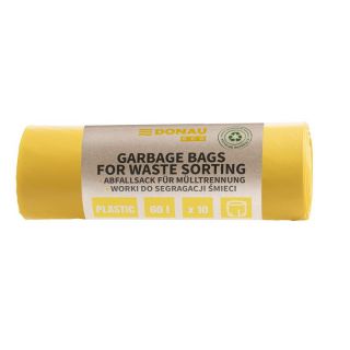 Worki do segregacji odpadów Donau ECO 60L x 10 sztuk, folia LDPE z recyklingu, bez wiązania żółte